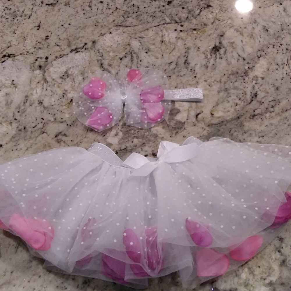 Baby girl white tutu and headband 0-6 months